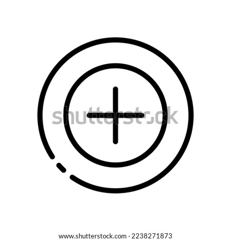 Plus line icon. Add, join, invite, upload, click, expand, chat, communication, smartphone, screen, network, app, group. Communication concept. Vector black line icon on a white background