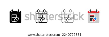 Course of treatment flat icons set. Calendar, term, treatment, medicines, doctor, prescription, referral, certificate, immunity, hospital, patient. Health concept. Vector flat icons set 