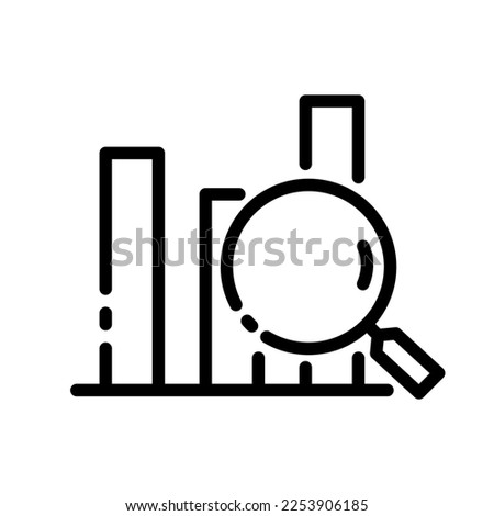 Chart line icon. Statistics, magnifying glass, research, businessman, work, graph, data, information, capital, tactics, investment, money, shares. business concept. Vector black line icon
