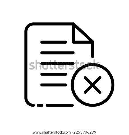 Document line icon. Agreement, cross, unavailable, removed, declaration, shares, signature, protocol, order, form, pencil, pen, statement, guarantee. Business concept. Vector black line icon
