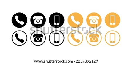 Contact us set icon. Phone, handset, calls, check mark, communication, alarm, correspondence, sms, fax. Phone concept. Vector set line icon on white background