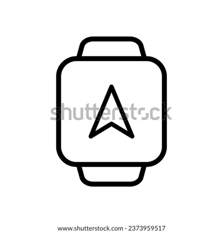 Navigation arrow on the wristwatch screen. Outline, wristwatch, wristwatch screen, navigation arrow. Vector icon