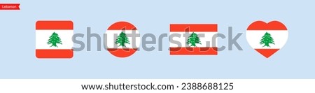 National flag of Lebanon. Lebanon flag icons in the shape of a square, circle, heart. Isolated flag symbols for language selection. Vector icons