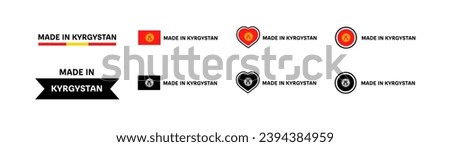 Made in Kyrgystan flag icons. Different styles, Made in Kyrgystan flag in square, heart, circle icons. Vector icons