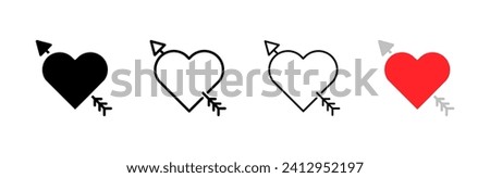Heart with arrow icons. Different styles, set of hearts with an arrow inside. Vector icons