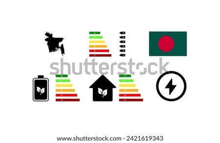 Letter rating icon. National flag of Bangladesh. Battery, house and lightning icon. Flat style