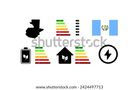 National flag of Guatemala. Letter rating of Guatemala. Electricity, house, lightning, continent rating icons. Flat style. Vector icons