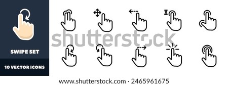 Swipe icons set. Hands button icons. Linear style. Vector icons