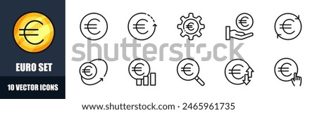 Euro icons set. Euro coin. Linear style. Vector icons