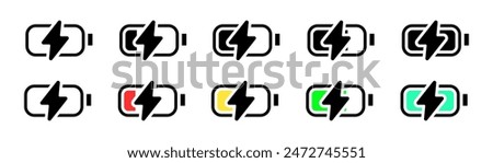 Charging Icons Set Icons. Battery icons . Silhouette and flat style. Vector icons.