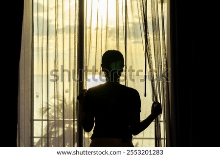 Similar – Image, Stock Photo Sunset behind the curtain in the caravan