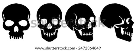 Skull Silhouette: Gothic Icon, Halloween Symbol, Death Concept, Spooky Design, Flat Vector Illustration