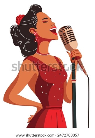 Similar – Image, Stock Photo Creative woman singing and playing guitar on stage