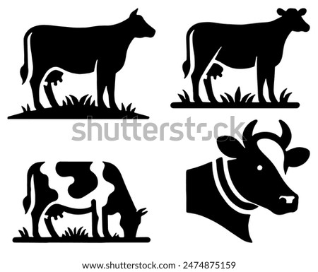 Cow Icons, Ideal for Agriculture and Farm Themes - Flat Vector Illustration