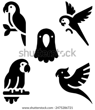 Parrot Icons, Ideal for Nature and Tropical Themes - Flat Vector Illustration