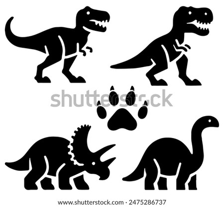 Dino Icons, Ideal for Prehistoric and Dinosaur Themes - Flat Vector Illustration