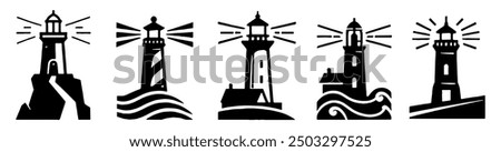 Lighthouse Silhouette Set, Coastal and Navigational Design - Flat Vector Illustration