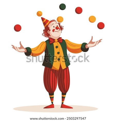 Joker Playing with Balls, Whimsical and Entertaining Theme - Flat Vector Illustration