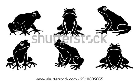 Frogs Silhouette Set. Flat Vector Illustration