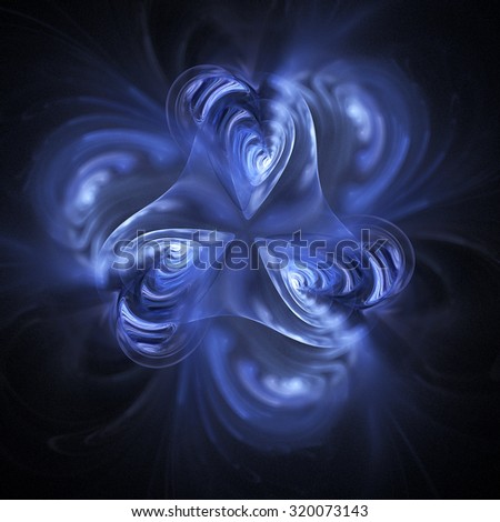 Abstract fractal flower on black background. Computer-generated fractal in blue colors.