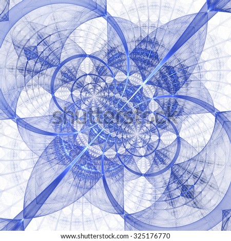 Abstract geometrical ornament on white background. Computer-generated fractal in blue colors.