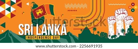 Sri lanka national day banner for independence day with Text, srilankan flag theme colorful icons and nature landscape. Abstract geometric banner for the national day of sri lanka Vector Design