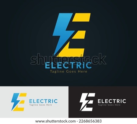 Electric Logo Template, Initial E Letter with Lightning Bolt Logo Template, Electric Bolt With Initial E Letter Logo Design, icon, symbol, vector Illustration