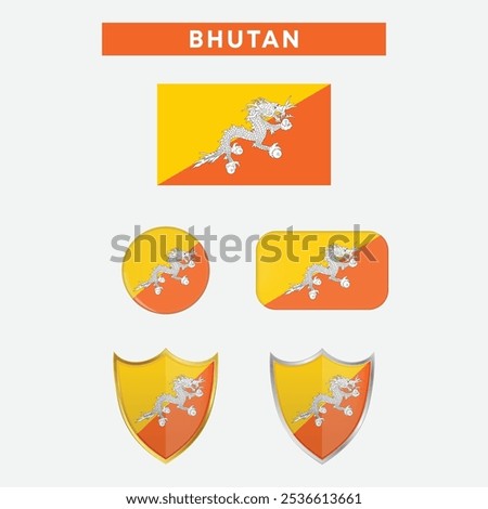 Bhutan country flag, country flag button, and shield vector design