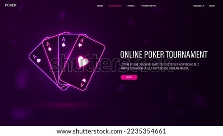 A web banner with shiny, neon, pink and purple poker cards.
