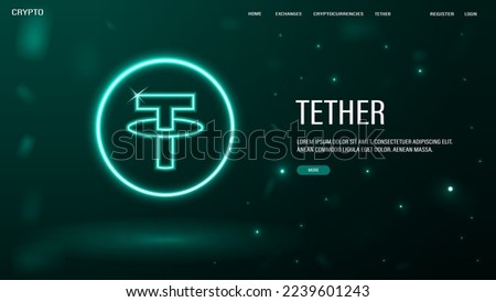 A web banner with a bright neon tether (usdt) logo on a green background.