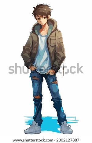 A digital painting of a Boy. Anime style. Vector illustration, digital brush, face young boy anime style character vector illustration design. 