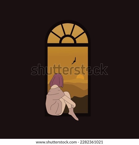 Similar – Image, Stock Photo Cute girl sitting on the stairs outside the campus after college class and chatting with her friends