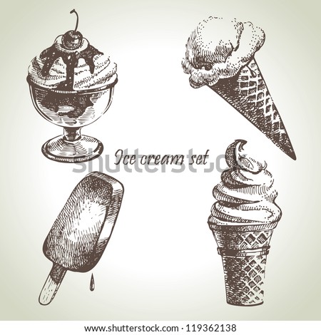Ice cream set. Hand drawn illustrations
