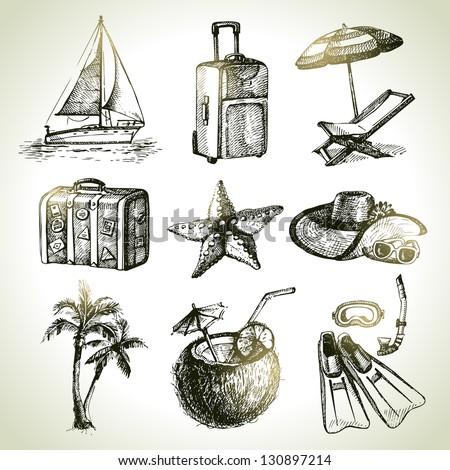 Travel Set. Hand Drawn Illustrations - 130897214 : Shutterstock