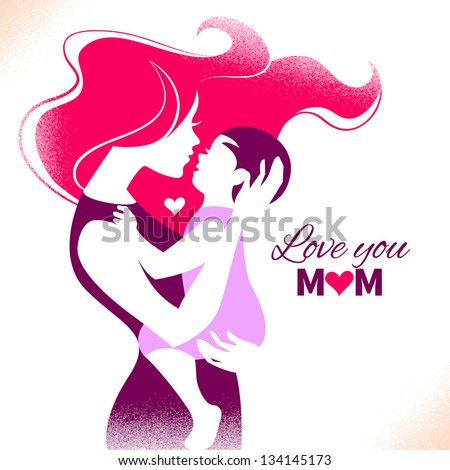 Happy Mother\'s Day. Card with beautiful silhouette of mother and baby