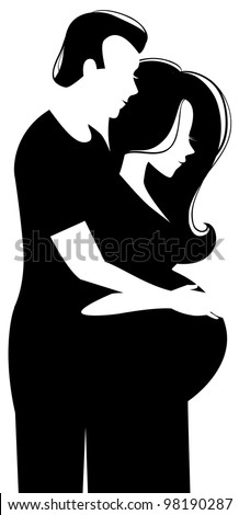 Silhouette Of Couple. Background Of Pregnant Woman And Her Husband ...