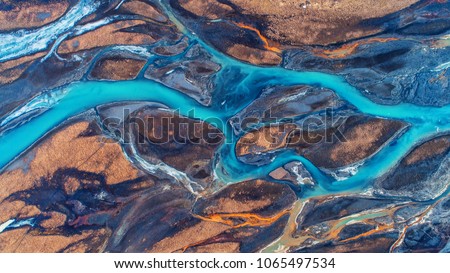 Aerial view and top view river in Iceland. Beautiful natural backdrop. Foto d'archivio © 