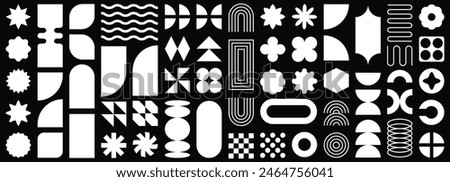 Set of Brutalist Geometric Shapes Vector Design.Brutal contemporary figure star oval spiral flower and other primitive elements. Swiss design aesthetic. Bauhaus memphis design.