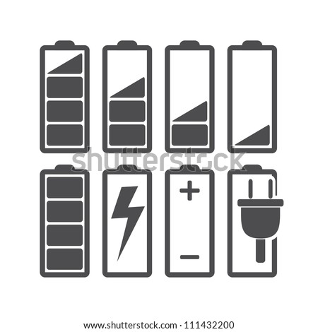 Set of battery charge level indicators. Vector illustration.