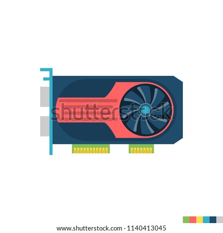 Video Card Related Flat Vector Icon. Isolated on White Background. Trendy Flat Style.