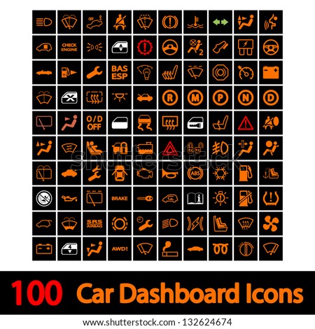 100 Car Dashboard Icons. Vector Illustration. - 132624674 : Shutterstock