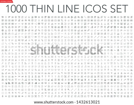 Set of 1000 thin line icons: business, finance, office, banking, SEO, travel, drugs, dental, medical, web, baby, web development, digital marketing, conscious living, navigation, graphic design, pets.