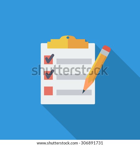 Clipboard with pen icon. Flat vector related icon with long shadow for web and mobile applications. It can be used as - logo, pictogram, icon, infographic element. Vector Illustration.