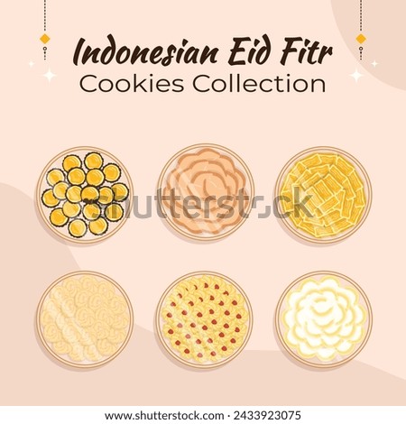Indonesian Eid Fitr Cookies Tradition Flat Illustration Top View