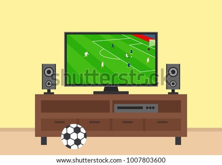 tv  on stand .football soccer match translation on screen