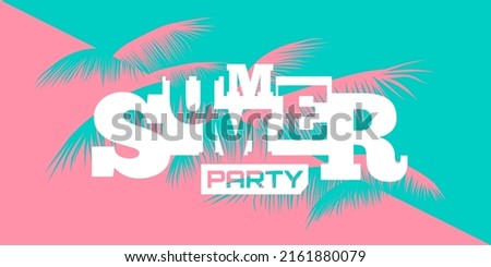 summer party duo tone banner  background  with palm leaves vector illustration