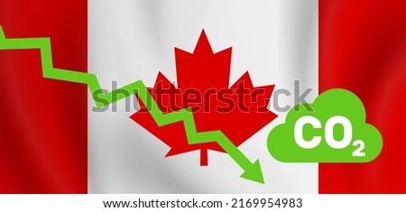 Canada reducing co2 carbon dioxide emission  graph down canadian  flag background vector illustration