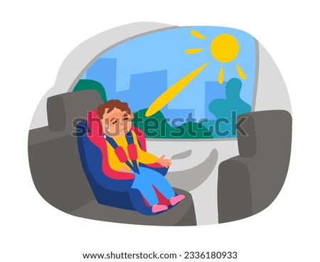heat stroke locked child inside the parked car in the sun vector illustration 