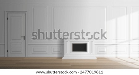 living room classic interior with door and fireplace wall panels vector illustration