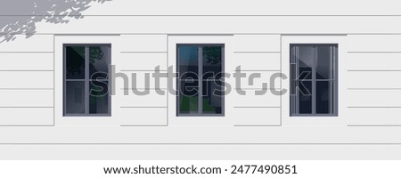 white modern house facade with three windows architectural background   vector illustration